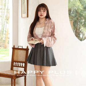 Happy Plus Chemise à carreaux pour femme, grande taille, coupe ample, col rabattu, en popeline de viscose, N8908 Rose - Product Image 2