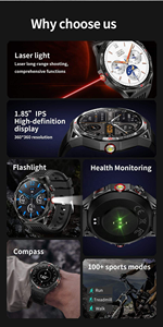 <span class=keywords><strong>Reloj</strong></span> Inteligente HT28 para Hombre, Pantalla LED de 1.85 Pulgadas, Linterna, Brújula, Monitor de Ritmo Cardíaco, Monitor de Sueño, <span class=keywords><strong>Reloj</strong></span> <span class=keywords><strong>Deportivo</strong></span> IP67 con Control Remoto - Product Image 2