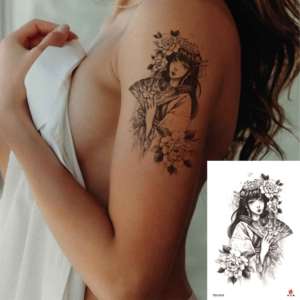 Geisha White <b>Paper</b> Temporary <b>Tattoo</b> Stickers Eco Friendly Water Resistant Indian Style Women Body Art 3 to 7 Days - Product Image 1