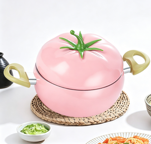 Marmite à soupe en forme de tomate, <span class=keywords><strong>pot</strong></span> de cuisson en céramique antiadhésif antibactérien avec couvercle, compatible avec les plaques à induction et au gaz - Product Image 1