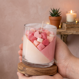 Porte-bougie en verre rond avec décor de cœur rose pour la Saint-Valentin, décoration de la maison, résistant à la chaleur, pot à bougie vide - Product Image 1