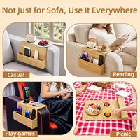 Plateau de canapé en bambou, plateau de canapé en bois avec coussinets antidérapants, plateau pliable pour accoudoir de canapé pour boissons, collations, télécommandes, téléphones