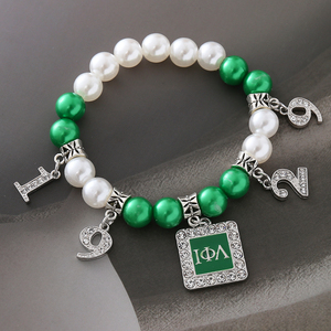 Elegante verde y blanco calidad perla hacer hermandad Iota Phi Lambda diseño griego <span class=keywords><strong>IPA</strong></span> 1929 decorado elástico Soror pulsera - Product Image 1