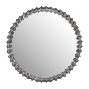 Specchio da parete rotondo con cornice in metallo e bordo testurizzato per camera da letto, bagno, ufficio. - Product Image 1