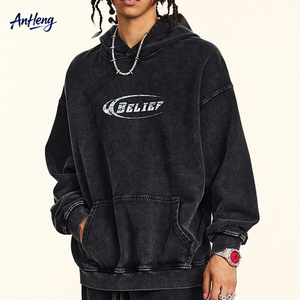 Sweat à capuche en coton épais 380G pour homme, style vintage délavé, coupe oversize, streetwear, imprimé graphique, pull à capuche personnalisé OEM - Product Image 1