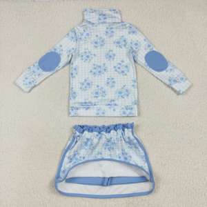 ชุดโยคะแขนยาวสำหรับเด็กผู้หญิงวัยหัดเดินพิมพ์ลายดอกไม้สีฟ้าสำหรับฤดูใบไม้ร่วง - Product Image 2