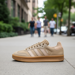 Chaussures de marche Adidas Samba XLG en daim beige clair, bout rond, à lacets, semelle extérieure plate en caoutchouc, semelle intermédiaire en EVA, toutes saisons, décontractées, pour femmes - Product Image 2