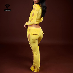 Completo da Yoga in <span class=keywords><strong>Velluto</strong></span> Personalizzato con Giacca con Zip e Striscia Laterale, Pantaloni a Zampa, <span class=keywords><strong>Tuta</strong></span> in <span class=keywords><strong>Velluto</strong></span> per <span class=keywords><strong>Donna</strong></span>, Abbigliamento Sportivo da Palestra, <span class=keywords><strong>Tuta</strong></span> da Jogging - Product Image 3