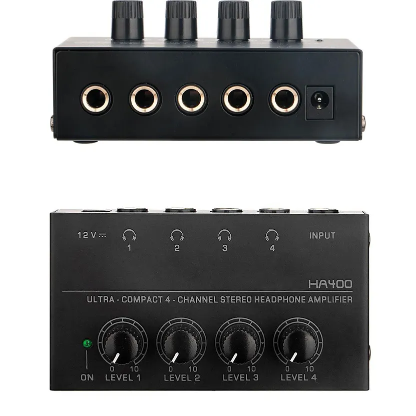 HA400 Mini Stereo Headphone Amplifier Ultra-Compact 4 Channels Audio Amplifier With US EU Power Adapter