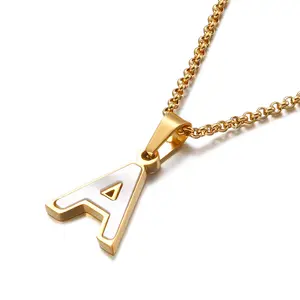 Yiwu Stainless Steel Bulgaria Gold 26 Capital Letter Pendant Necklace For Women Shell 26 Initial Letter 45cm Chain Necklace