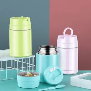 Portable 304 Stainless Steel Food Container Lunch Box Vacuum Insulated Stewing Pot With Spoon