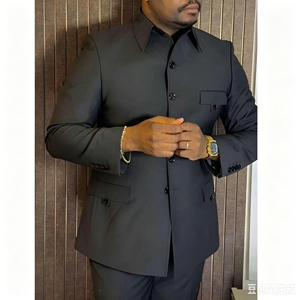 Completo da <span class=keywords><strong>Uomo</strong></span> Grigio Scuro Safari per Affari, Elegante <span class=keywords><strong>Blazer</strong></span> Monopetto a 2 Pezzi con Giacca e Pantaloni, Lunghezza Regolare - Product Image 1