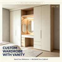 Ensemble de dressing moderne sur mesure avec miroir LED, dressing intégré avec table de maquillage éclairée, armoire de rangement modulaire pour usage hôtelier