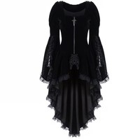 Robe de soirée gothique pour femme à manches longues, en velours, avec croix irrégulière, ourlet en dentelle, style médiéval, robe de sorcière, costume de cosplay Lolita