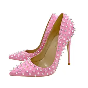 Ubililia 12cm 10cm 8cm flats studded metal rivet pointed pumps stiletto heels plus size luxury shoes Wholesale women high heels