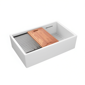 Fregadero de Cerámica Blanca de un Solo Tazón Estilo Rústico 30x20 Pulgadas con Delantal Frontal para Cocina de Granja - Product Image 1