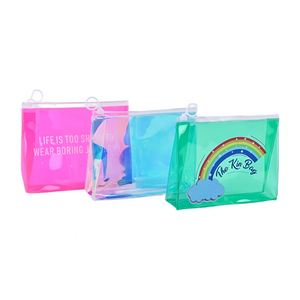Sac à fermeture éclair en PVC holographique transparent, sac de voyage portable pour ranger les cosmétiques, personnalisable avec impression de logo en couleur - Product Image 1