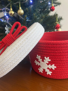 Décoration <span class=keywords><strong>de</strong></span> <span class=keywords><strong>neige</strong></span> blanche cadeaux <span class=keywords><strong>de</strong></span> vacances <span class=keywords><strong>de</strong></span> Noël organisateur <span class=keywords><strong>de</strong></span> stockage <span class=keywords><strong>de</strong></span> bureau couleurs personnalisées arc rouge paniers <span class=keywords><strong>de</strong></span> rangement en corde <span class=keywords><strong>de</strong></span> coton tissé à la main - Product Image 5