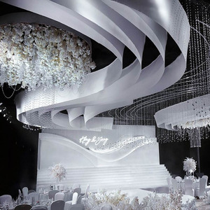 Décorations modernes pour salles de mariage – Draperie suspendue sans plis avec passe-tiges pour événements et banquets - Product Image 2
