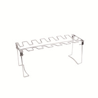DAPHYLA DP-7259 Soporte para Asar Patas y Alas de Pollo de Acero Inoxidable con 14 Ranuras y Bandeja Recolectora de Grasa, Apto para Parrilla de Carbón y Camping, Lavable en Lavavajillas
