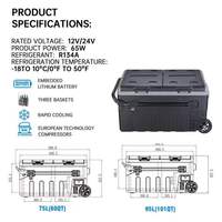 Nevera con Ruedas, Congelador, Temperatura Dual y Control Dual, para Picnic y Camping, Dc 12V/24V AC100-240V 65W