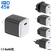 Chargeur mural pour ordinateur portable pliable super rapide GaN 45W PD3.0 ignifuge OEM d'origine pour voyages d'affaires en Australie/Europe/Royaume-Uni