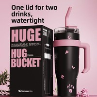 Nouvelle tasse isotherme en acier inoxydable noir et rose avec poignée et paille, 40 oz, pour voiture, cadeau, isolation 6-12h