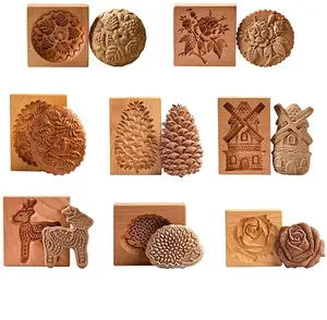 Stampi per biscotti in legno stampi per biscotti in legno di pan di zenzero premere 3D torta goffratura stampo da forno taglierina per zucca gadget da forno