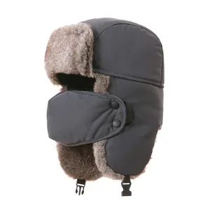 Topi Ushanka hangat tebal Earflap, topi Rusia musim dingin dengan Masker