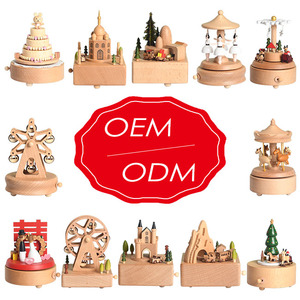 Boîte à musique <span class=keywords><strong>de</strong></span> Noël en bois <span class=keywords><strong>de</strong></span> hêtre à mouvement mécanique rotatif pour cadeau - Product Image 3