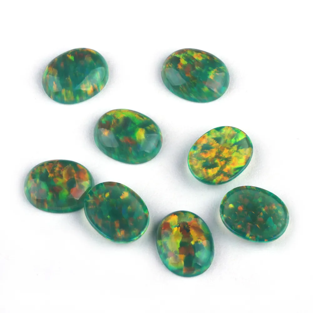 Prix de gros gelée opale synthétique verte gelée opale ovale Cabochon dos plat gelée opale pierre