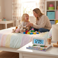 Réveil numérique LCD de bureau, mini horloge de table avec veilleuse, affichage du calendrier et de la température, fonction snooze, alimenté par piles