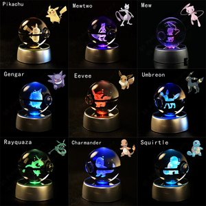 Pokemoned 3D boule de cristal Pikachu Gengar Mew Mewtwo Figurines Base de lampe <span class=keywords><strong>Pokeball</strong></span> 3D Pokemoned boule de verre Statue enfants cadeau - Product Image 3