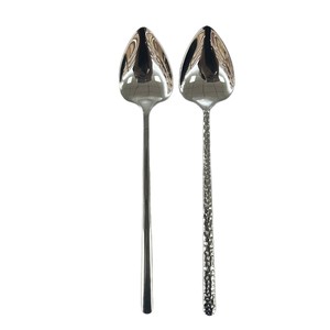 Cuillère martelée en acier inoxydable 304 coréen, cuillères à dîner à long manche en forme de cœur de pêche mignonnes, cuillères de service pour restaurant - Product Image 5
