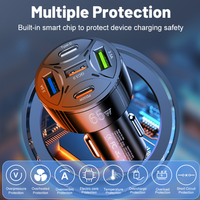 Chargeur de voiture super rapide 65W, 2 ports USB-C PD/QC, 3 ports USB, protection OTP/OVP, sortie 5V/2.4A, rotation à 360°, charge multi-appareils, ordinateur portable