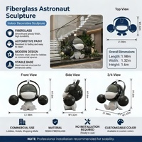 Sculpture d'astronaute 3D en fibre de verre sur mesure de grande taille pour la décoration intérieure, statue d'art IP noir et blanc avec finition peinte