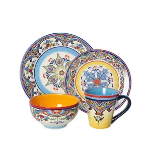 wholesale 16pc dinnerware set Arabian style stoneware colorful handpaint ceramic tableware set