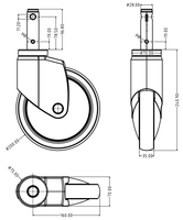 Roue pivotante à verrouillage central de 8 pouces, grande capacité de charge de 500 kg, excellente qualité, pour civière