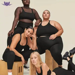 Set pakaian olahraga wanita, Legging olahraga pinggang tinggi warna polos, pakaian olahraga Gym Yoga dapat didaur ulang, set aktif ukuran besar untuk wanita