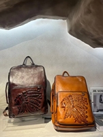 Tas Ransel Kulit Sapi Asli Vintage Western Chief dengan Saku Depan Berukir Warna Cokelat Tua untuk Perjalanan Musim Panas dengan Ritsleting Antik