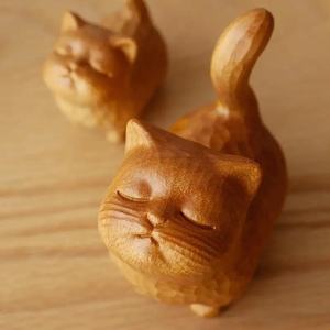 Penjualan laris Dekorasi ukiran kayu patung kucing hewan lucu patung kucing kayu kerajinan seni patung - Product Image 3