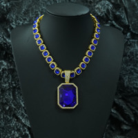 Grand pendentif en pierres précieuses colorées avec collier chaîne cubaine, ensemble de bijoux en alliage pour hommes, style hip-hop