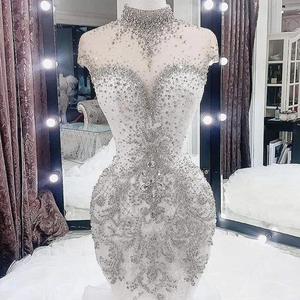 LY-WD0745 Abito da Sposa di Lusso Bianco Avorio Taglie Forti Stile Sirena con Cristalli Brillanti e Collo Alto <span class=keywords><strong>Corto</strong></span> - Product Image 2