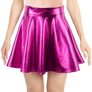 <span class=keywords><strong>Mini</strong></span>-jupes courtes de patinage taille haute en latex liquide métallisé brillant pour femmes - Product Image 3