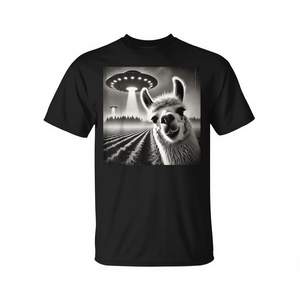 T-shirt Llama Alpaca Selfie Ufos noir unisexe taille adulte moyenne - Product Image 2
