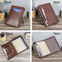 Porte-documents vintage en cuir pleine fleur B5 pour les voyages d'affaires et les réunions, classeur rechargeable avec poche pour tablette et téléphone de 11 pouces, boucle pour stylo