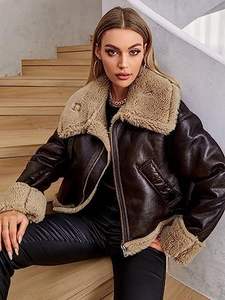 Giacca di pelle da uomo calda da <span class=keywords><strong>donna</strong></span> foderata in <span class=keywords><strong>Shearling</strong></span> classico cappotto di pelle isolante invernale in stile Aviator - Product Image 4