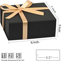Boîte cadeau magnétique noire avec logo personnalisé 8x7x3 pouces, boîte rigide personnalisée, ensemble d'emballage de luxe avec ruban, carte de vœux, rembourrage en papier, pliable