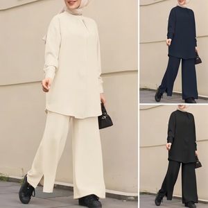 Abito a due pezzi da <span class=keywords><strong>donna</strong></span> di tendenza vestiti 2025 abiti turchi da <span class=keywords><strong>donna</strong></span> Top in tinta unita e <span class=keywords><strong>pantaloni</strong></span> larghi - Product Image 2