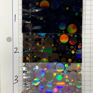 Kulit Vinyl Bentuk Bulat Desain Laser Pelangi Efek Metalik Cermin Hologram Reflektif PU Kulit Imitasi untuk Membuat Tas